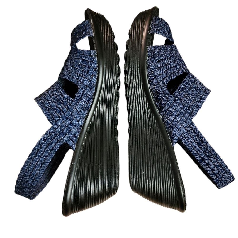 White Mt Navy Woven Open Toe Slingback Wedge Sandals Womens Sz 11 Stretch Casual - Picture 12 of 12